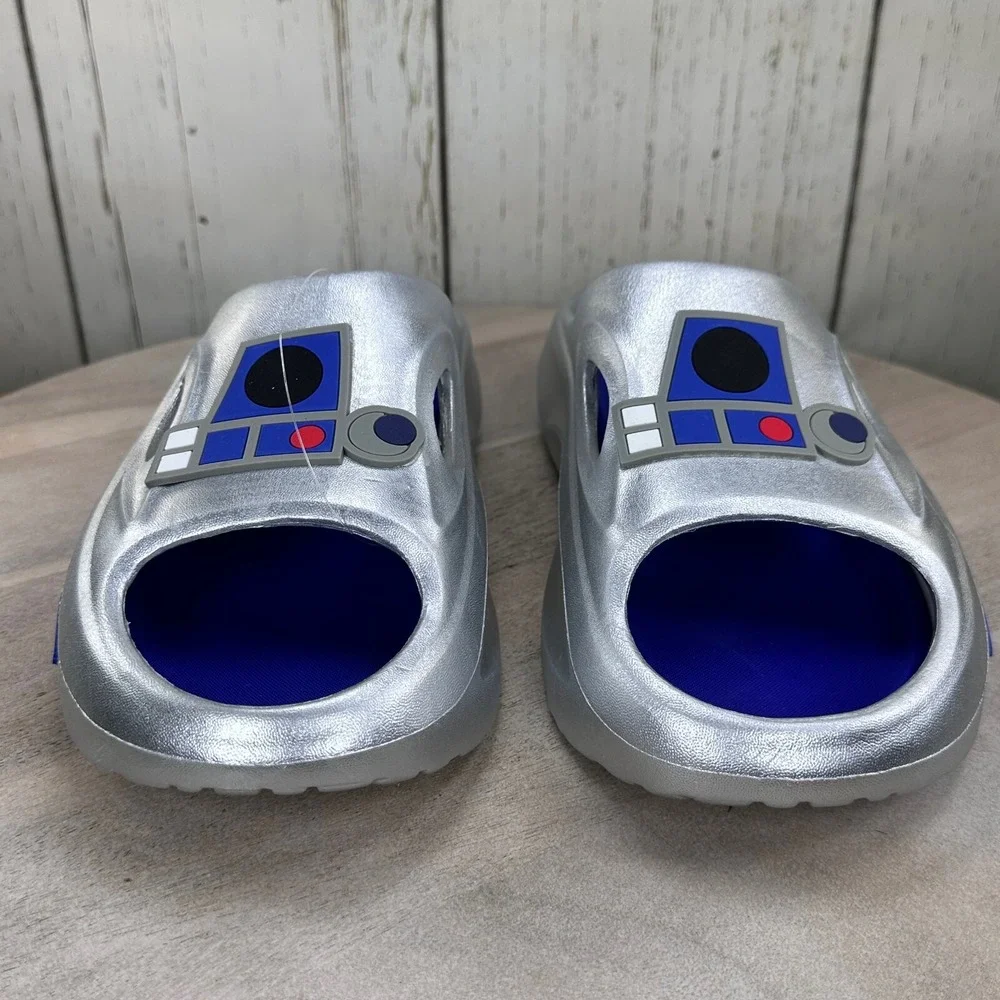 Disney Star Wars R2-D2 Mens Silver Novelty Sport Slides Sandals Size 9 New